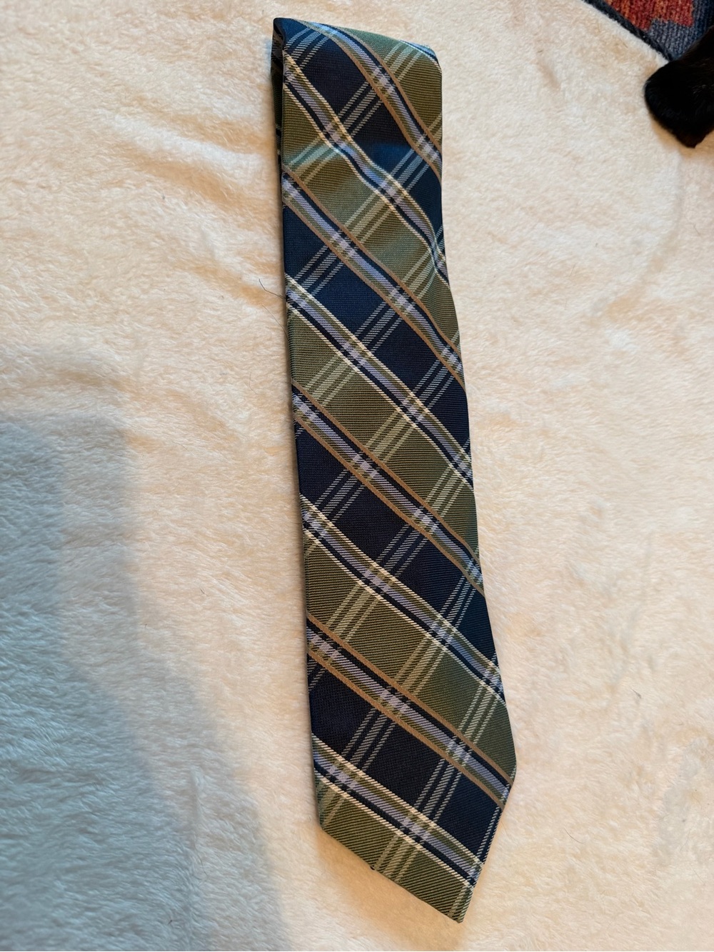 Nautica Olive Green and Navy Plaid Tie